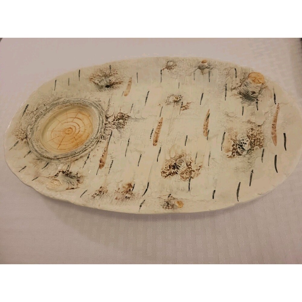 Department 56 Birch Bark Serving Platter 16" Unusual Nice Rustic Cabin